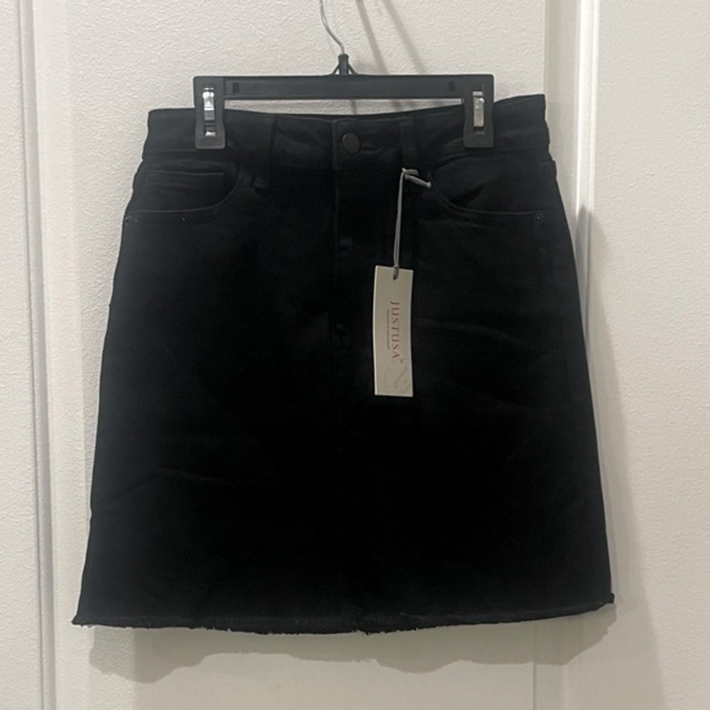 NEW…Just USA Black Denim A-Line Frayed Skirt